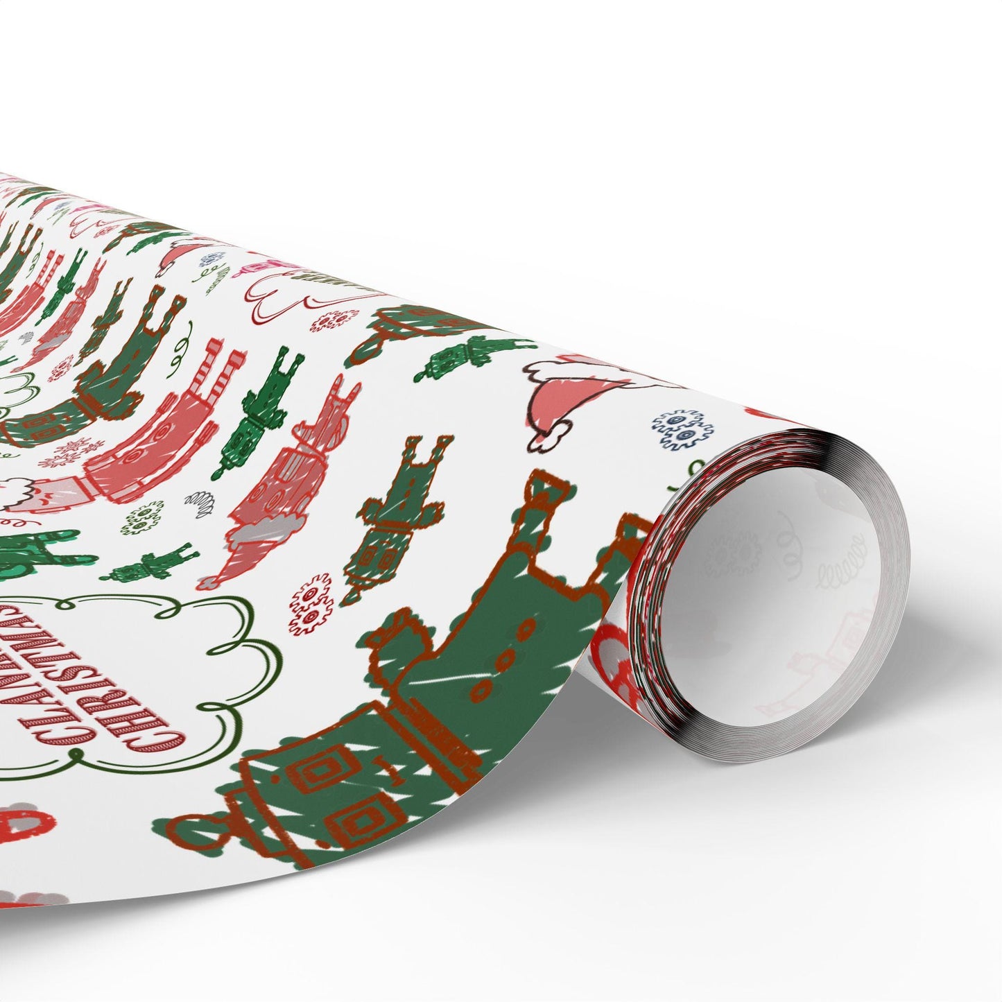Kids Christmas Wrapping Paper: Funny Robot Ornament Design, Clanker Christmas