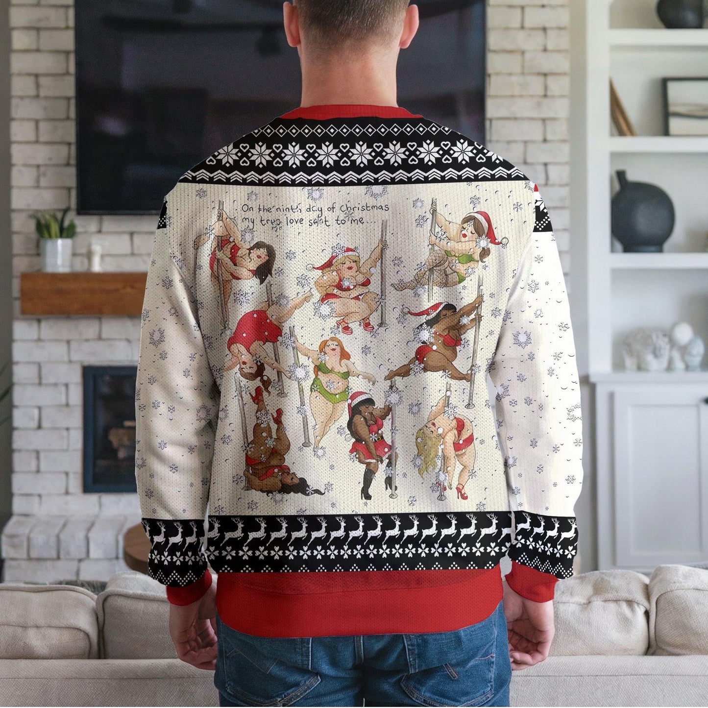 Funny Pole Dancing Christmas Sweater for Men Women, Naughty Xmas Ugly Sweater, Hilarious Dancing Holiday Party Pullover Gag Gift Top