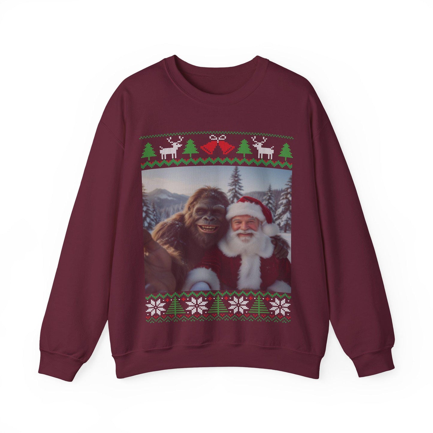 Bigfoot and Santa Taking Selfie Ugly Christmas Sweatshirt 100% Cotton : Sasquatch Holiday Party Shirt
