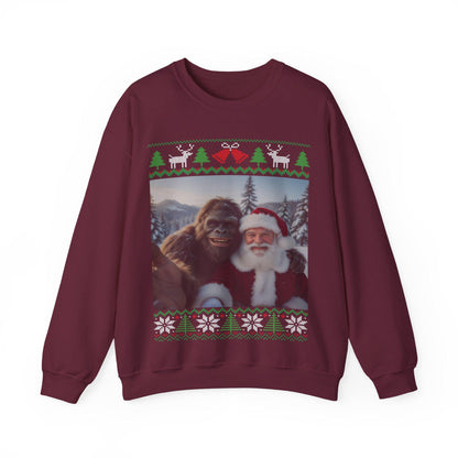 Bigfoot and Santa Taking Selfie Ugly Christmas Sweatshirt 100% Cotton : Sasquatch Holiday Party Shirt