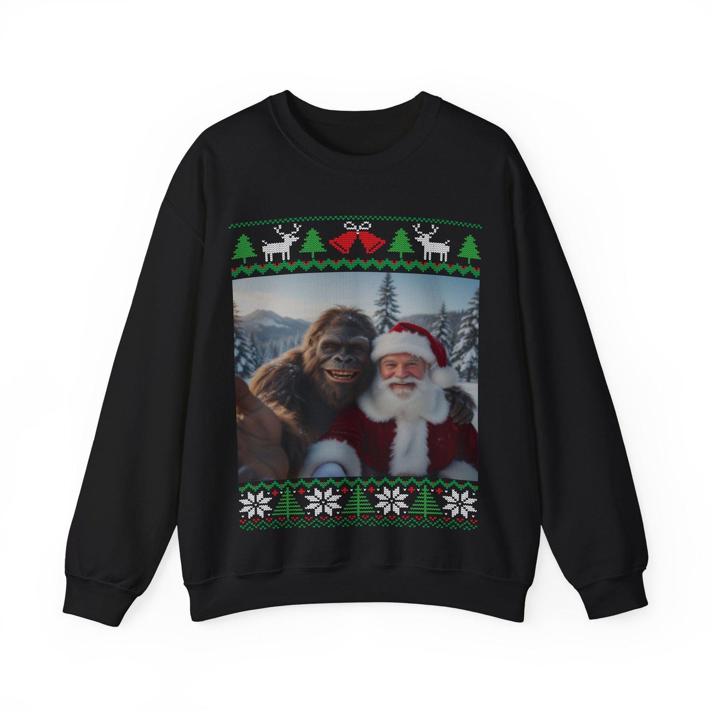 Bigfoot and Santa Taking Selfie Ugly Christmas Sweatshirt 100% Cotton : Sasquatch Holiday Party Shirt