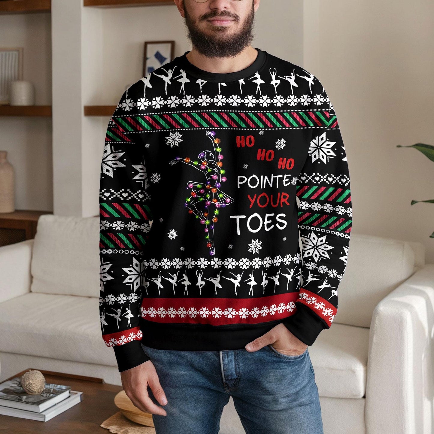 Funny Ballet Christmas Sweater for Dancers, Ho Ho Ho Pointe Your Toes Ugly Christmas Sweatshirt, Pretty Dance Teacher Holiday Gift