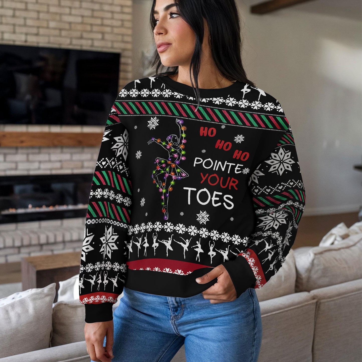 Funny Ballet Christmas Sweater for Dancers, Ho Ho Ho Pointe Your Toes Ugly Christmas Sweatshirt, Pretty Dance Teacher Holiday Gift