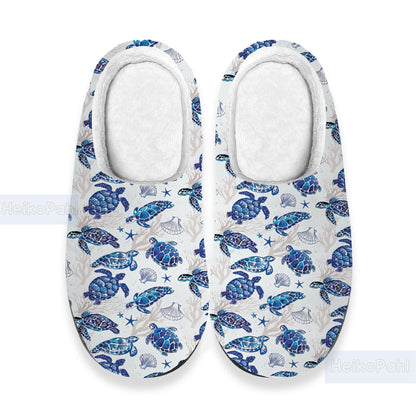Sea Turtle 3D All Over Printed Slippers, Sea Turtle Winter Slippers, Custom Rubber Slippers, Lightweight Rubber Sole, Cotton Slipper