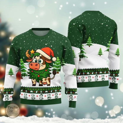 Adorable Santa Cow Ugly Sweater, Funny Cow Christmas Sweater, Cute Cow Sweater, Idea Christmas Gift for Men Women, Holiday Eve Sweater
