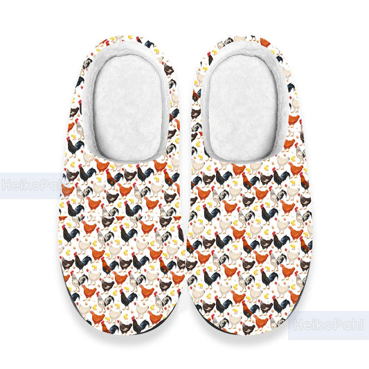 Chicken 3D All Over Printed Slippers, Chicken Winter Slippers, Custom Rubber Slippers, Lightweight Rubber Sole, Cotton Slipper, Chicken Gift