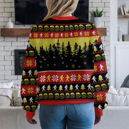 Life Is Better with Beer Ugly Xmas Sweatshirt, Funny Beer Christmas Sweater for Men, Bigfoot Holiday Party Gift for Beer Lovers