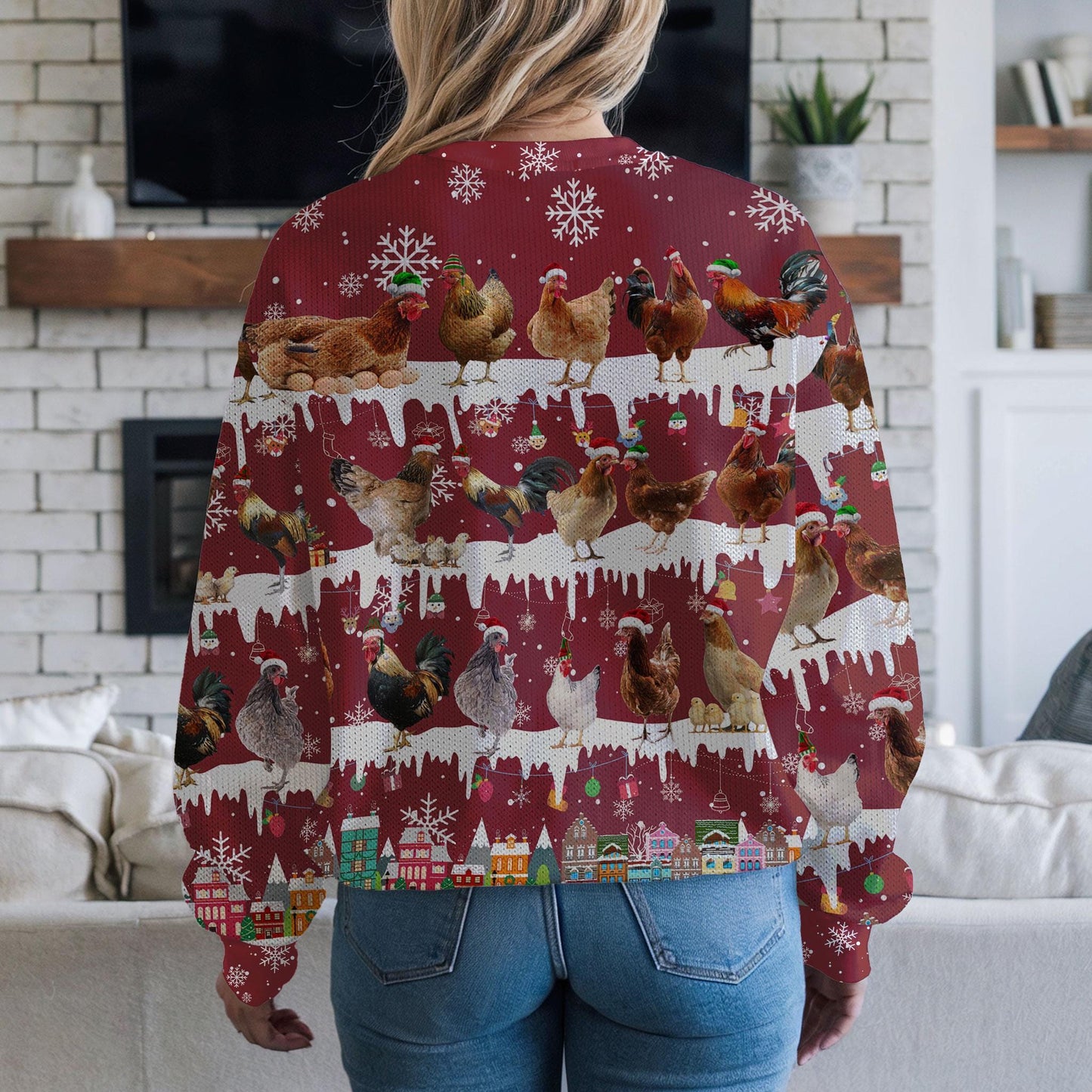 Funny Chicken Christmas Sweater for Men Women, Farm Animal Ugly Xmas Sweatshirt, Holiday Gift for Farmers, Cozy Winter Poultry Lover Top