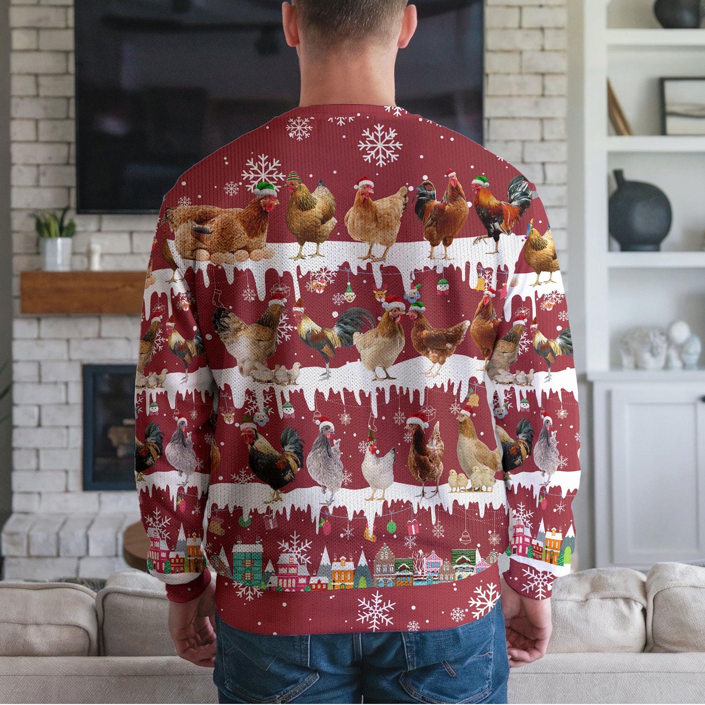 Funny Chicken Christmas Sweater for Men Women, Farm Animal Ugly Xmas Sweatshirt, Holiday Gift for Farmers, Cozy Winter Poultry Lover Top