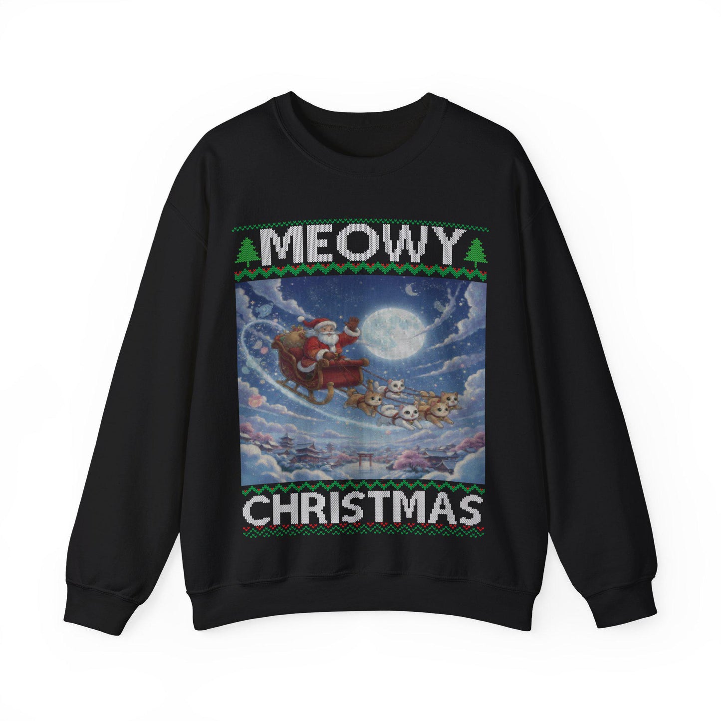 Cat Themed Ugly Christmas Sweatshirt 100% Cotton ; Japanese Anime Santa Kitty Meowy Christmas Kitten Shirt