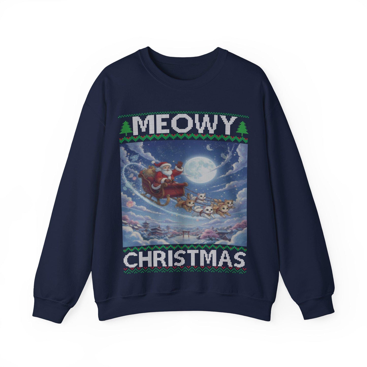 Cat Themed Ugly Christmas Sweatshirt 100% Cotton ; Japanese Anime Santa Kitty Meowy Christmas Kitten Shirt