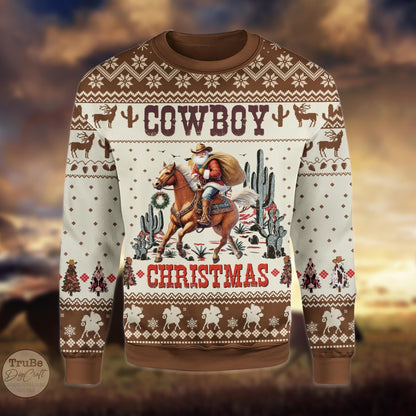 Cowboy Santa Ugly Christmas Sweater: Western Holiday Pullover