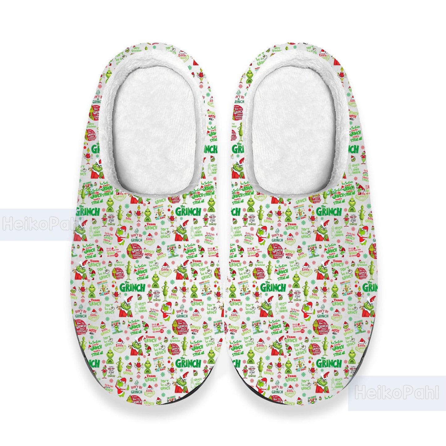 Grinch Christmas 3D All Over Printed Slippers, Grinch Winter Slippers, Custom Rubber Slippers, Lightweight Rubber Sole, Cotton Slipper