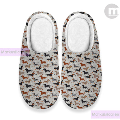 Personalized Name Dachshund Dog 3D All Over Print Slipper, Winter Indoor Slipper, Custom Rubber Slipper, Cotton Slipper, Christmas Slippers