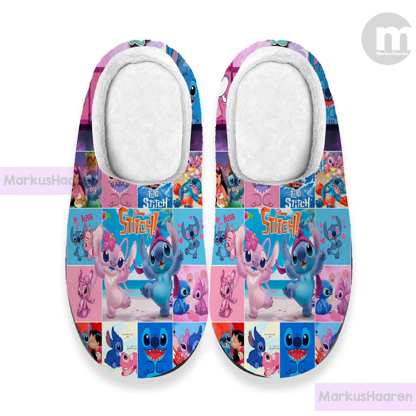 Personalized Stitch and Angel Cartoon 3D All Over Print Slipper, Winter Slipper, Cotton Slipper, Custom Rubber Slipper, Christmas Slippers