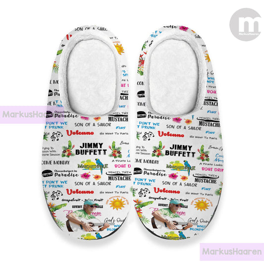 Personalized Name Jimmy Buffett 3D All Over Print Slipper, Winter Slipper, Custom Rubber Slipper, Cotton Slipper, Christmas Slippers