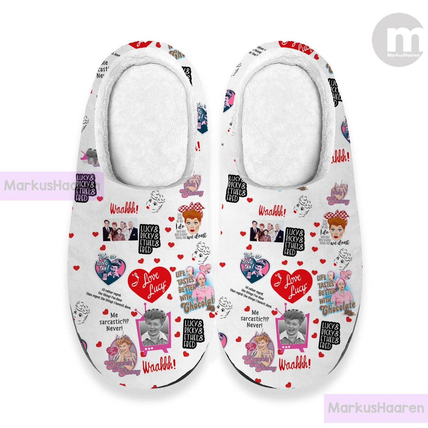 Personalized Name I Love Lucy Sitcom 3D All Over Print Slipper, Winter Slipper, Custom Rubber Slipper, Cotton Slipper, Christmas Slippers