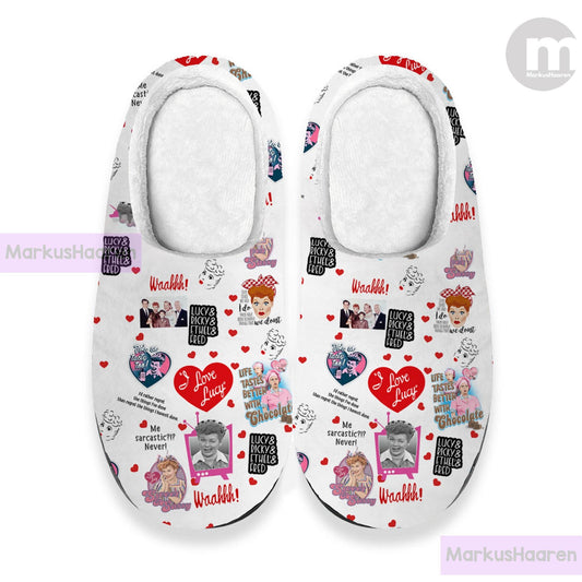 Personalized Name I Love Lucy Sitcom 3D All Over Print Slipper, Winter Slipper, Custom Rubber Slipper, Cotton Slipper, Christmas Slippers