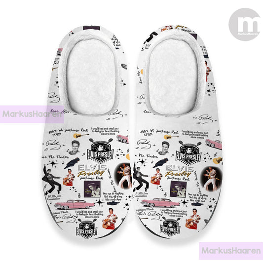 Personalized Name Elvis Presley Music 3D All Over Print Slipper, Custom Rubber Slipper, Cotton Slipper, Winter Slipper, Christmas Slippers