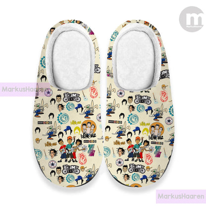 Personalized Name Blink-182 Band 3D All Over Printed Slipper, Custom Rubber Slipper, Winter Slipper, Cotton Slipper, Christmas Slippers