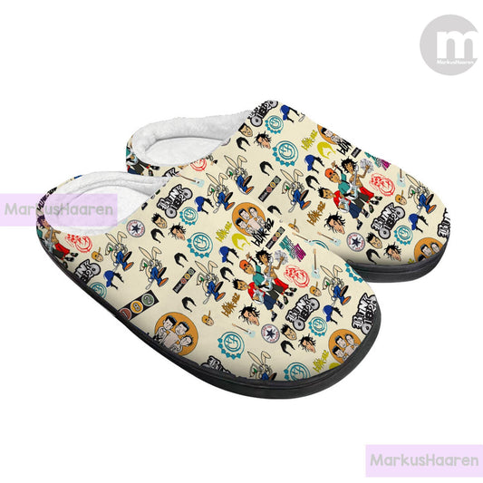 Personalized Name Blink-182 Band 3D All Over Printed Slipper, Custom Rubber Slipper, Winter Slipper, Cotton Slipper, Christmas Slippers
