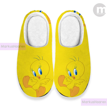 Personalized Name Tweety Bird 3D All Over Printed Slipper, Custom Rubber Slipper, Winter Indoor Slipper, Cotton Slipper, Christmas Slippers