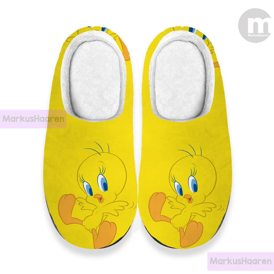 Personalized Name Tweety Bird 3D All Over Printed Slipper, Custom Rubber Slipper, Winter Indoor Slipper, Cotton Slipper, Christmas Slippers