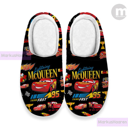 Personalized Name Lightning Mcqueen 3D All Over Print Slipper, Cotton Slipper, Custom Rubber Slipper, Christmas Slippers, Winter Slipper