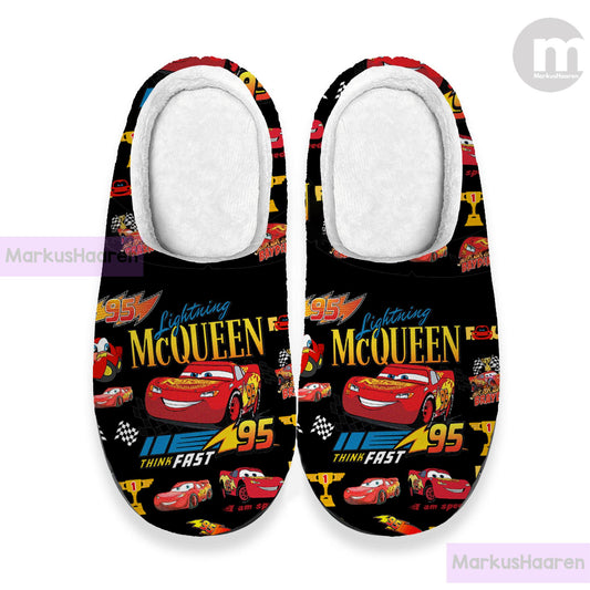 Personalized Name Lightning Mcqueen 3D All Over Print Slipper, Cotton Slipper, Custom Rubber Slipper, Christmas Slippers, Winter Slipper