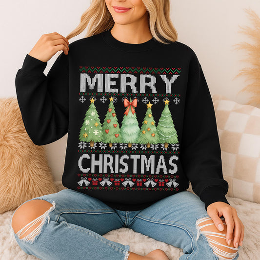 Ugly Merry Christmas Trees Sweatshirt, Merry and Bright Trees Shirt, Merry Christmas Shirt, Holiday , Womens Holiday Shirt