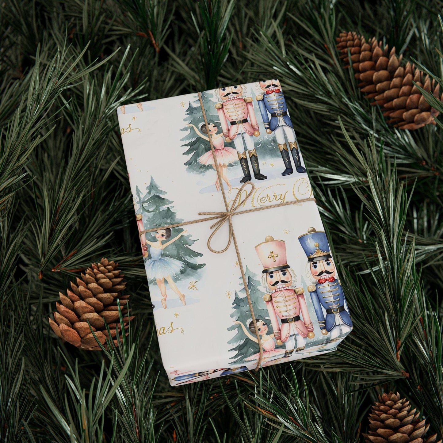 Nutcracker Christmas Wrapping Paper, Vintage Holiday Gift Wrap with Soldiers and Trees, Elegant Christmas Gift Wrap Sheets