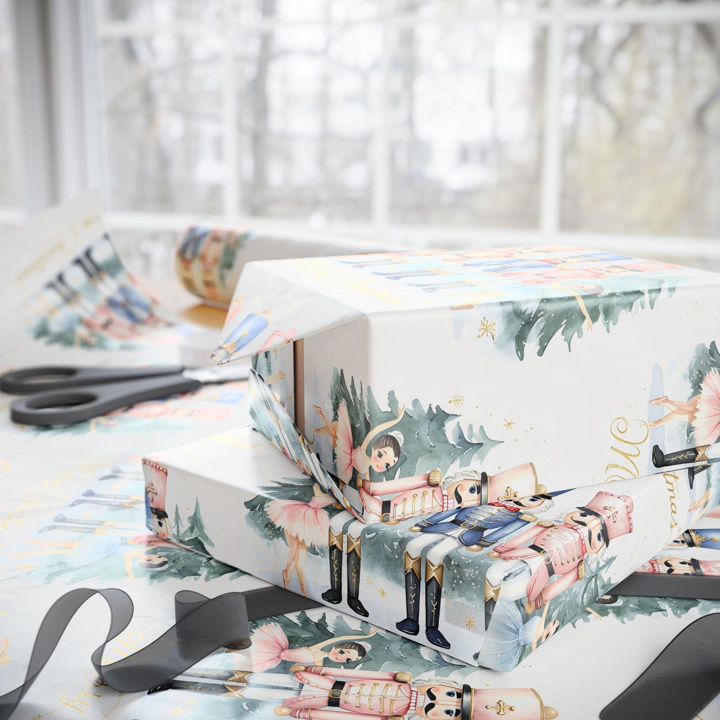 Nutcracker Christmas Wrapping Paper, Vintage Holiday Gift Wrap with Soldiers and Trees, Elegant Christmas Gift Wrap Sheets