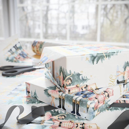 Nutcracker Christmas Wrapping Paper, Vintage Holiday Gift Wrap with Soldiers and Trees, Elegant Christmas Gift Wrap Sheets