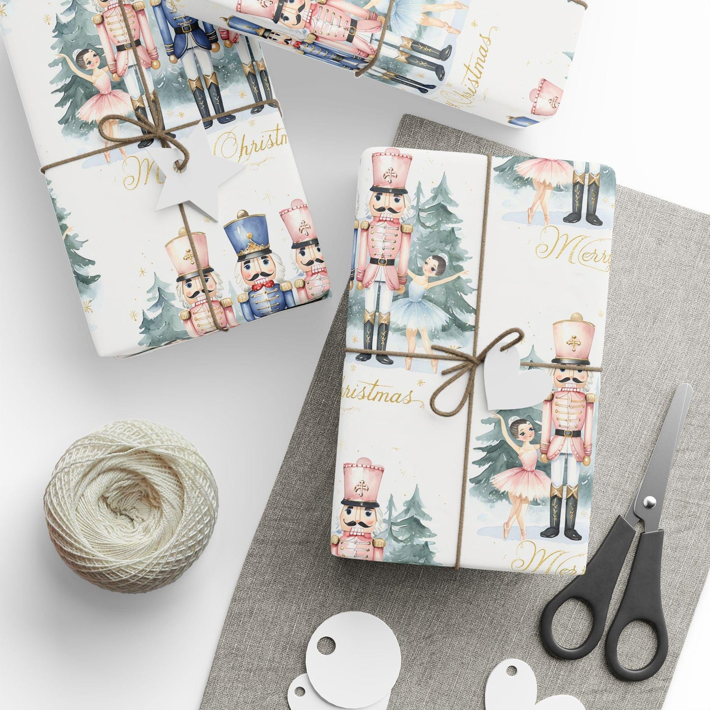 Nutcracker Christmas Wrapping Paper, Vintage Holiday Gift Wrap with Soldiers and Trees, Elegant Christmas Gift Wrap Sheets
