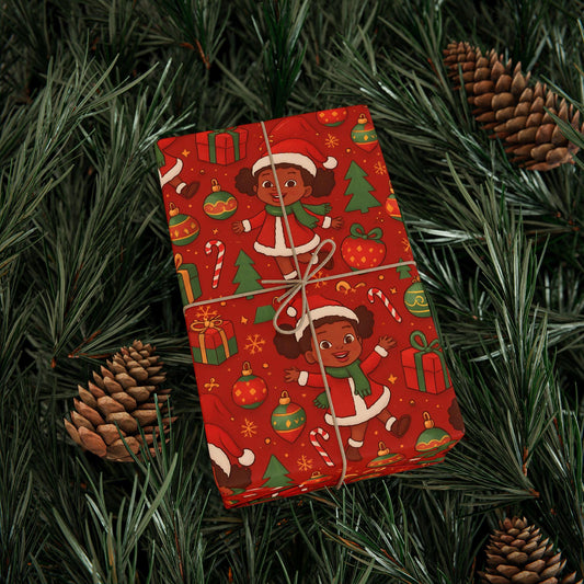 Black Joy Christmas Wrapping Paper | Red Holiday Gift Wrap | Festive African American Christmas Paper
