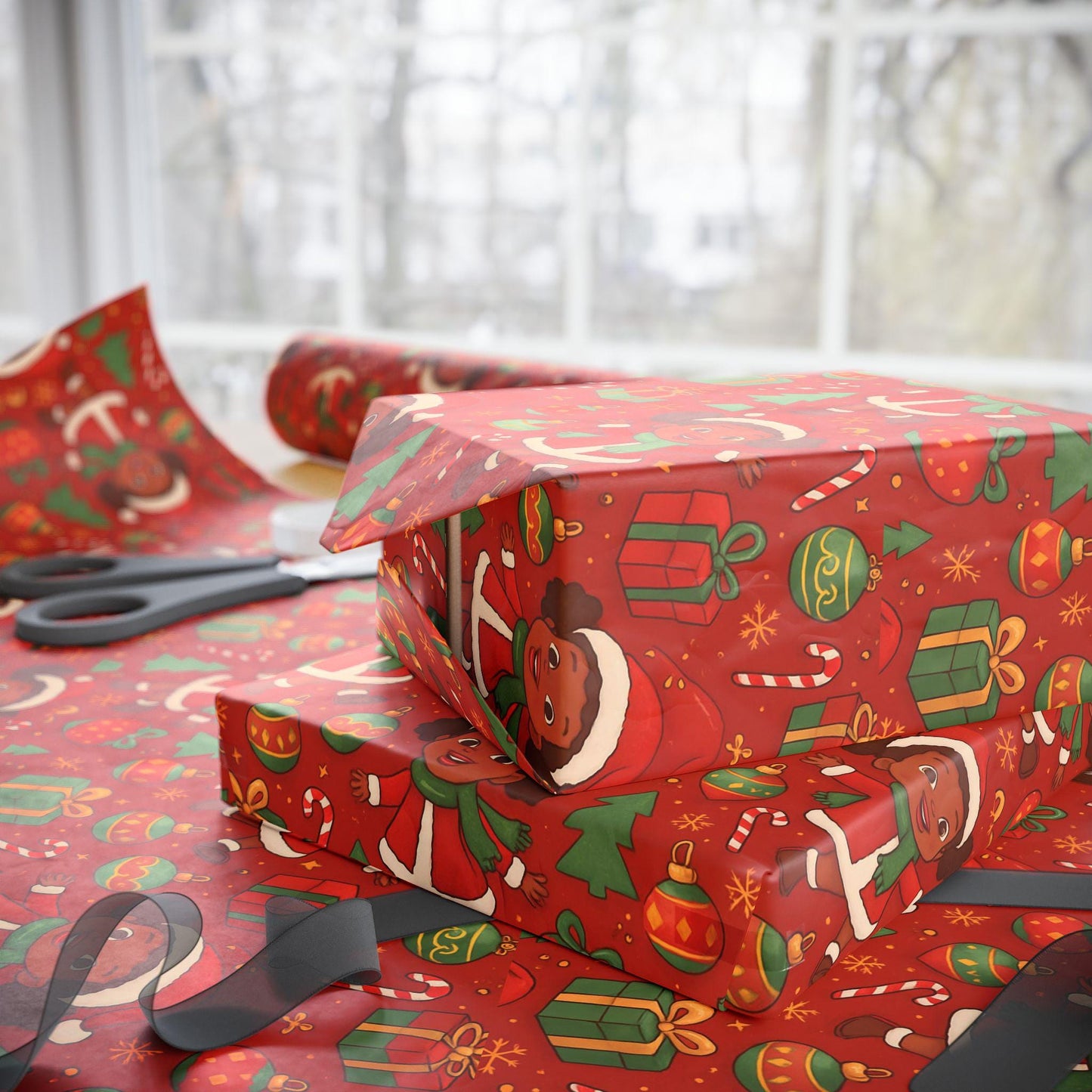 Black Joy Christmas Wrapping Paper | Red Holiday Gift Wrap | Festive African American Christmas Paper