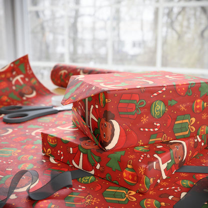 Black Joy Christmas Wrapping Paper | Red Holiday Gift Wrap | Festive African American Christmas Paper