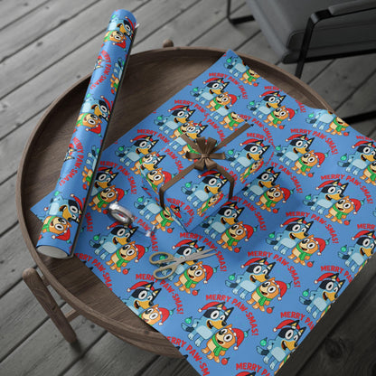 Cartoon Christmas Wrapping Paper, Merry Pawsmas Gift Wrap for Kids, Cute Dog Holiday Gift Wrap, Cartoon Christmas Paper, Kids Wrap Sheet