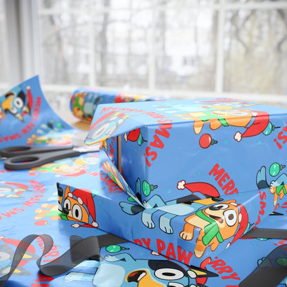 Cartoon Christmas Wrapping Paper, Merry Pawsmas Gift Wrap for Kids, Cute Dog Holiday Gift Wrap, Cartoon Christmas Paper, Kids Wrap Sheet