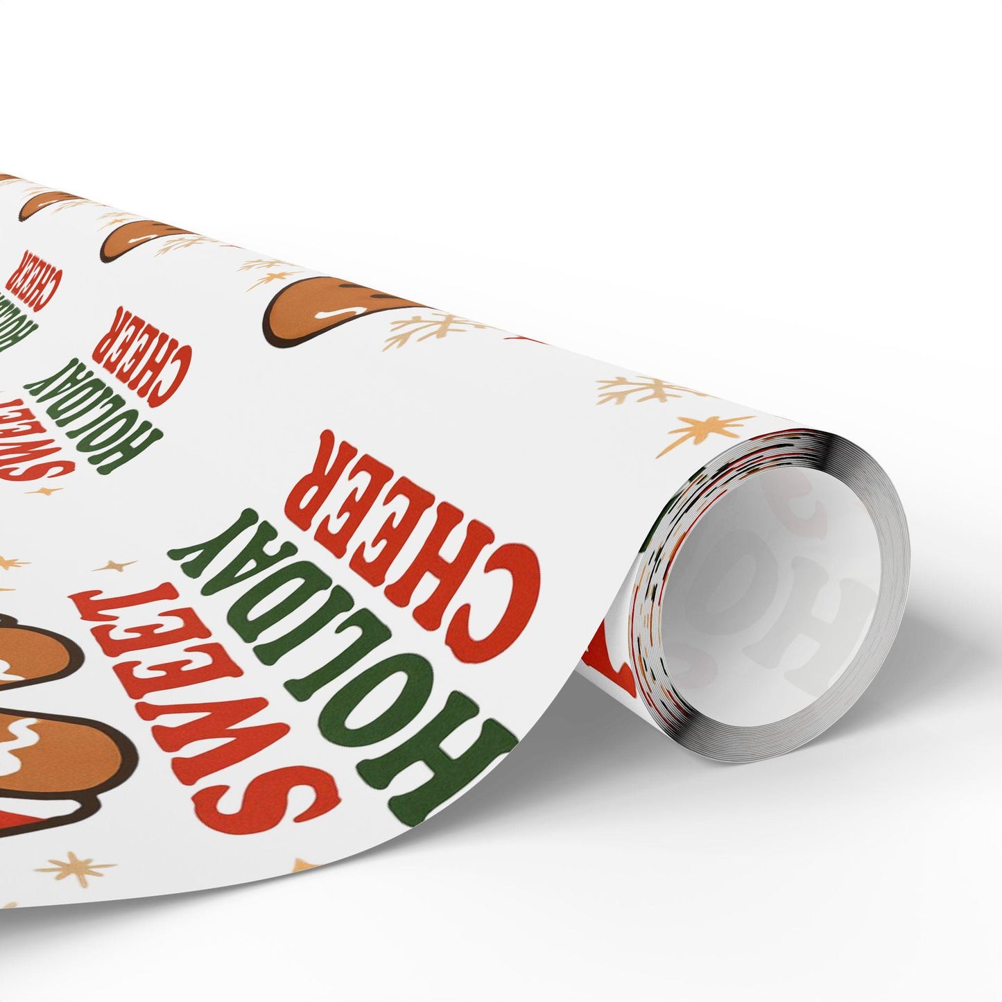 Gingerbread Christmas Wrapping Paper, Sweet Holiday Cheer Gift Wrap, Cute Candy Cane Gingerbread Gift Wrap