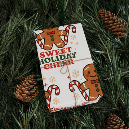 Gingerbread Christmas Wrapping Paper, Sweet Holiday Cheer Gift Wrap, Cute Candy Cane Gingerbread Gift Wrap
