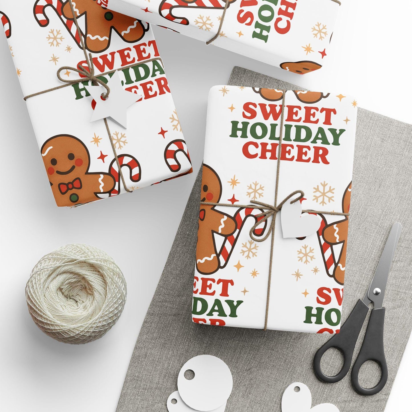 Gingerbread Christmas Wrapping Paper, Sweet Holiday Cheer Gift Wrap, Cute Candy Cane Gingerbread Gift Wrap