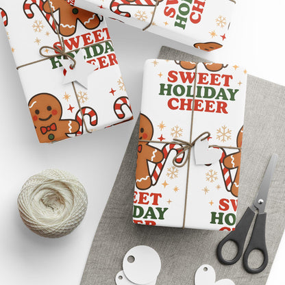 Gingerbread Christmas Wrapping Paper, Sweet Holiday Cheer Gift Wrap, Cute Candy Cane Gingerbread Gift Wrap