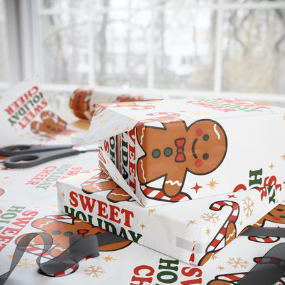Gingerbread Christmas Wrapping Paper, Sweet Holiday Cheer Gift Wrap, Cute Candy Cane Gingerbread Gift Wrap