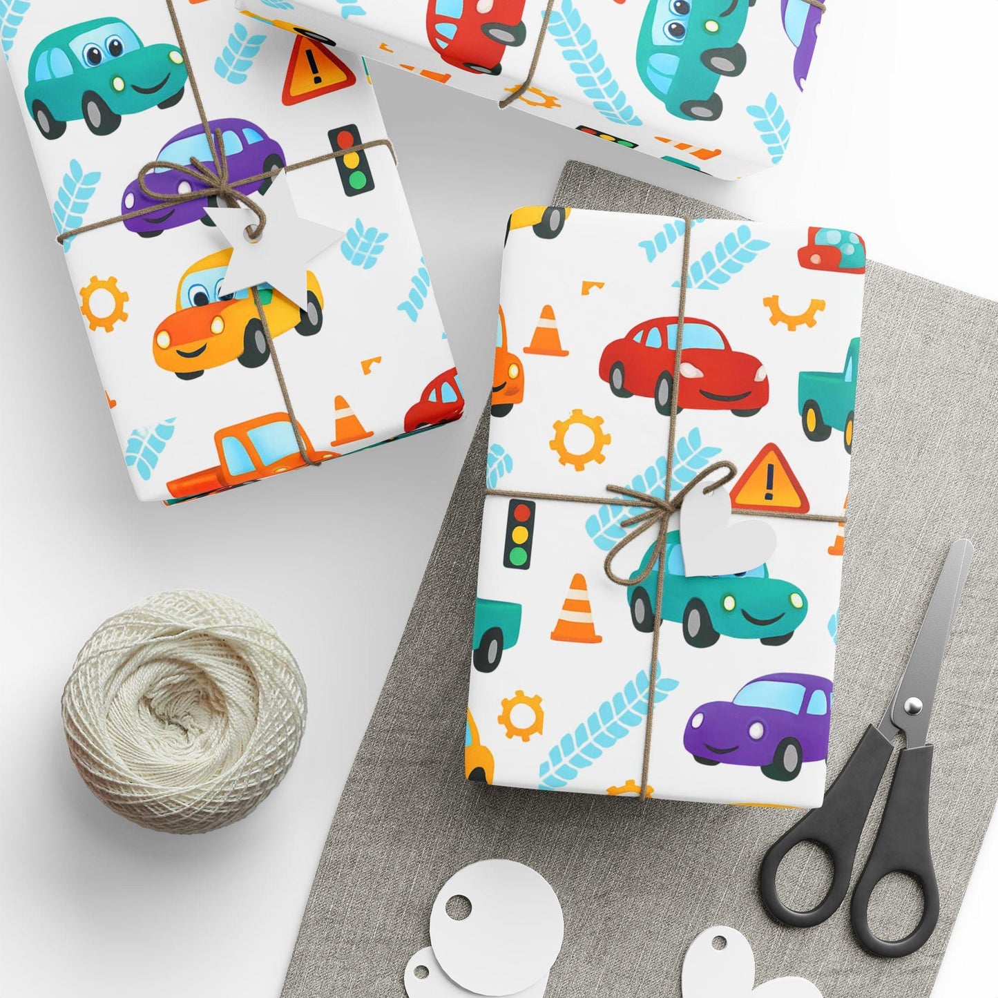 Cartoon Car Wrapping Paper: Fun Auto-Themed Kids Birthday Gift Wrap