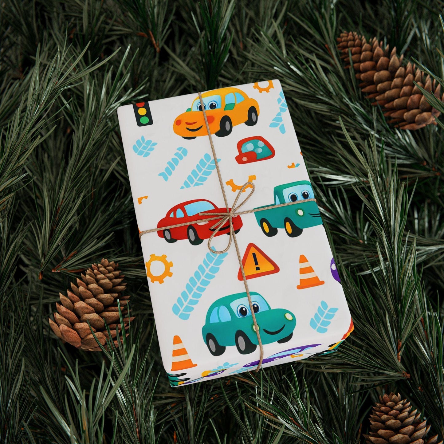 Cartoon Car Wrapping Paper: Fun Auto-Themed Kids Birthday Gift Wrap