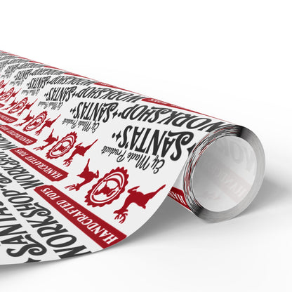 Santa’s Workshop Christmas Wrapping Paper Roll, Kids Christmas Gift Wrap, Festive Christmas Wrapping Sheets, Cute Seasonal Gift Wrap