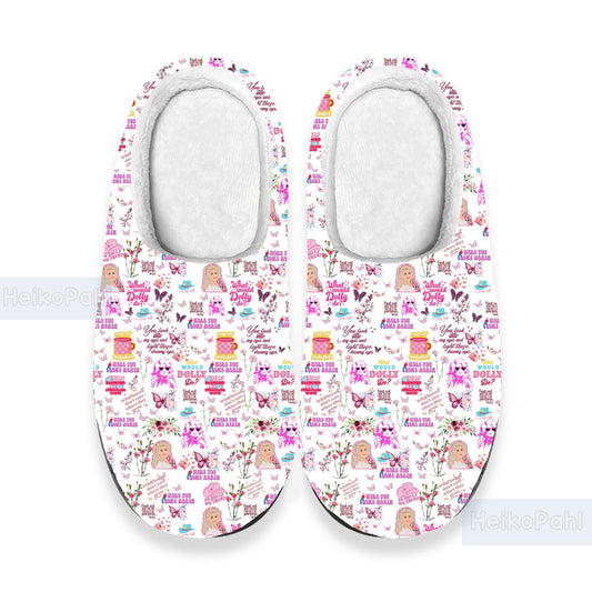 Dolly Parton Music 3D All Over Print Indoor Slippers, Custom Rubber Slippers, Winter Slippers, Lightweight Rubber Sole, Cotton Slipper