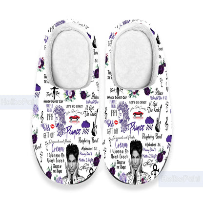 Prince Purple Rain Music 3D All Over Print Indoor Slipper, Custom Rubber Slippers, Winter Slippers, Lightweight Rubber Sole, Cotton Slipper