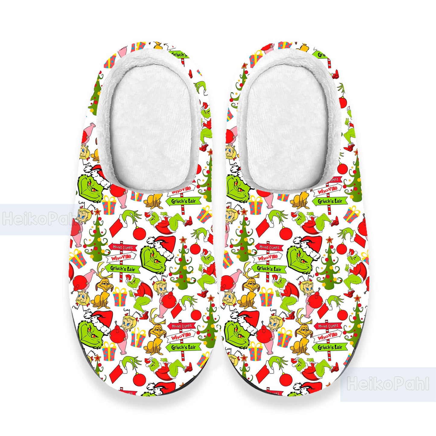 Grinch Christmas 3D All Over Print Indoor Slippers, Custom Rubber Slippers, Lightweight Rubber Sole, Grinch Winter Slippers, Cotton Slipper